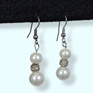 V. Faux Pearl & Rhinestone Dangling Earrings